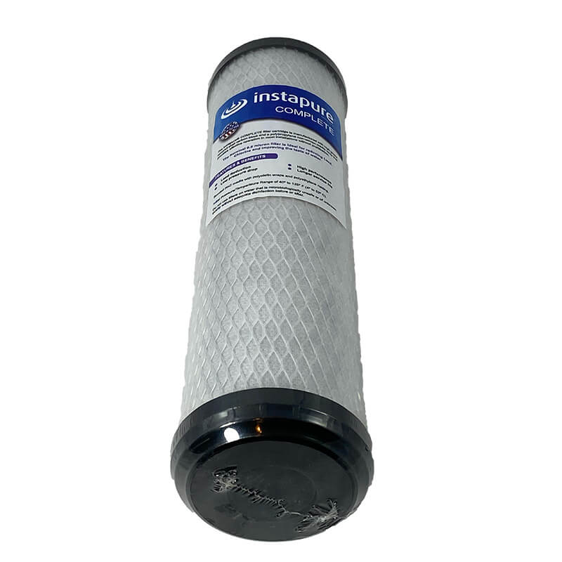 Instapure Complete 2.5" x 10" lead reducing water filter cartridge on a white background