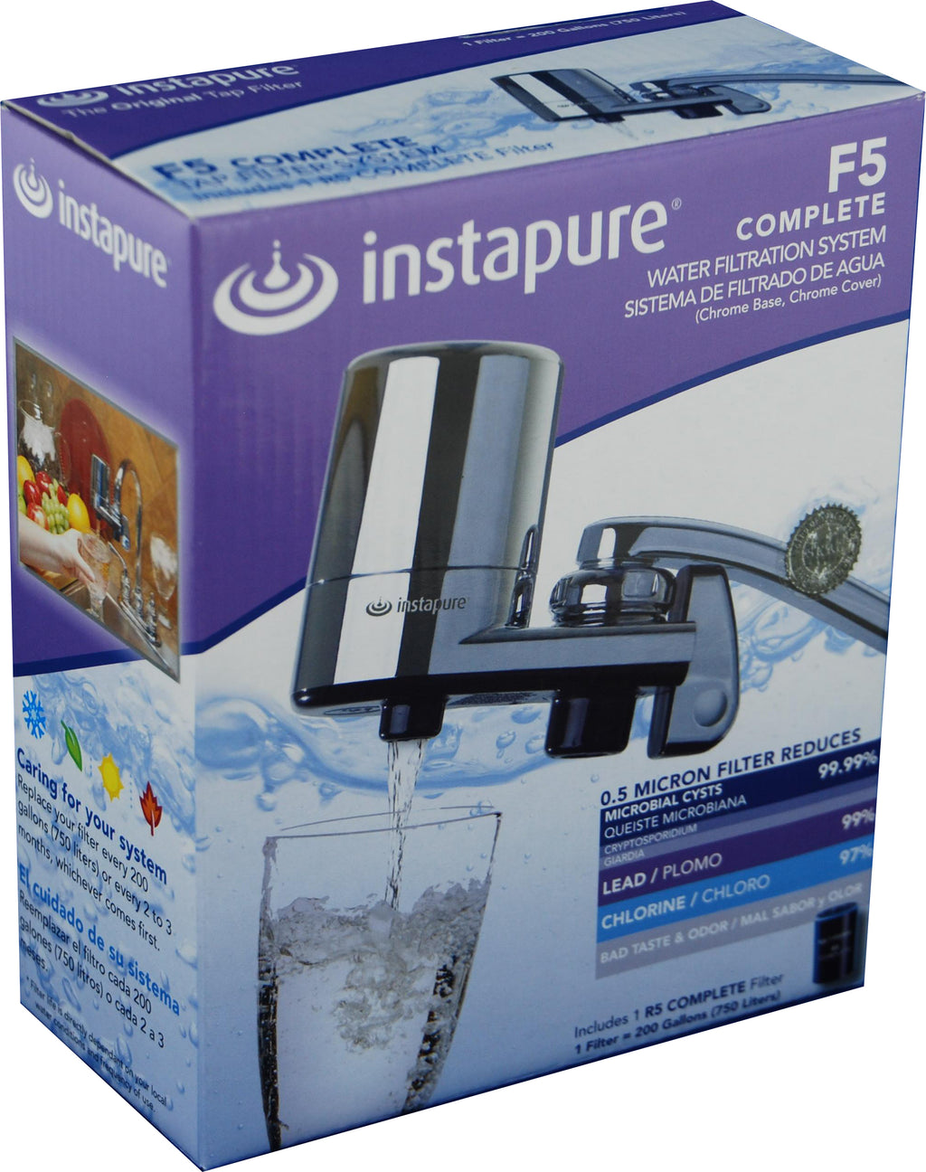 Instapure F5 Complete water filtration system packaging on a white background