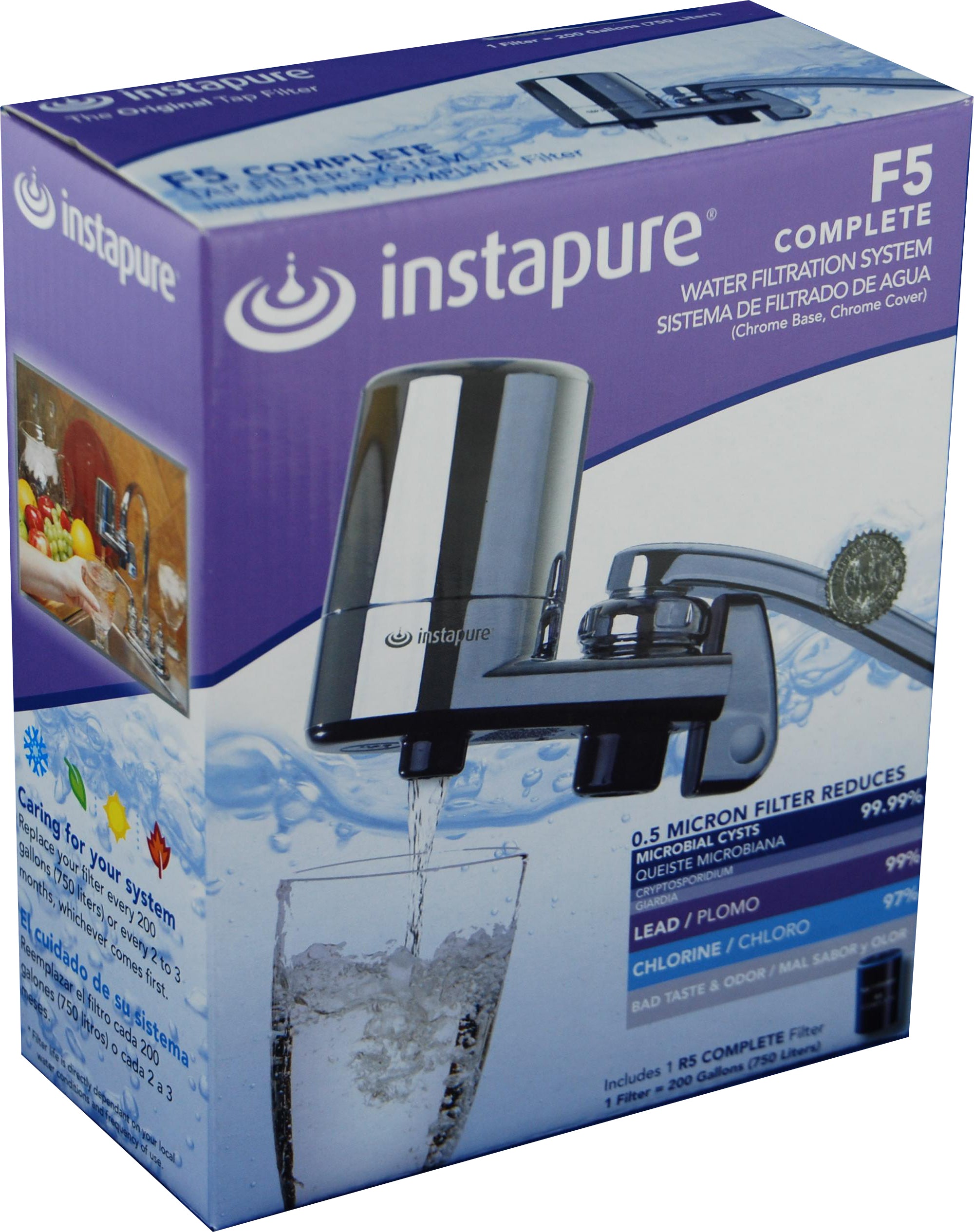 Instapure F5 Complete water filtration system packaging on a white background