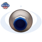 Instapure RVC-IPRV-12 Premium KDF & Carbon RV water filter bottom view with 'Made in the USA' label on a white background