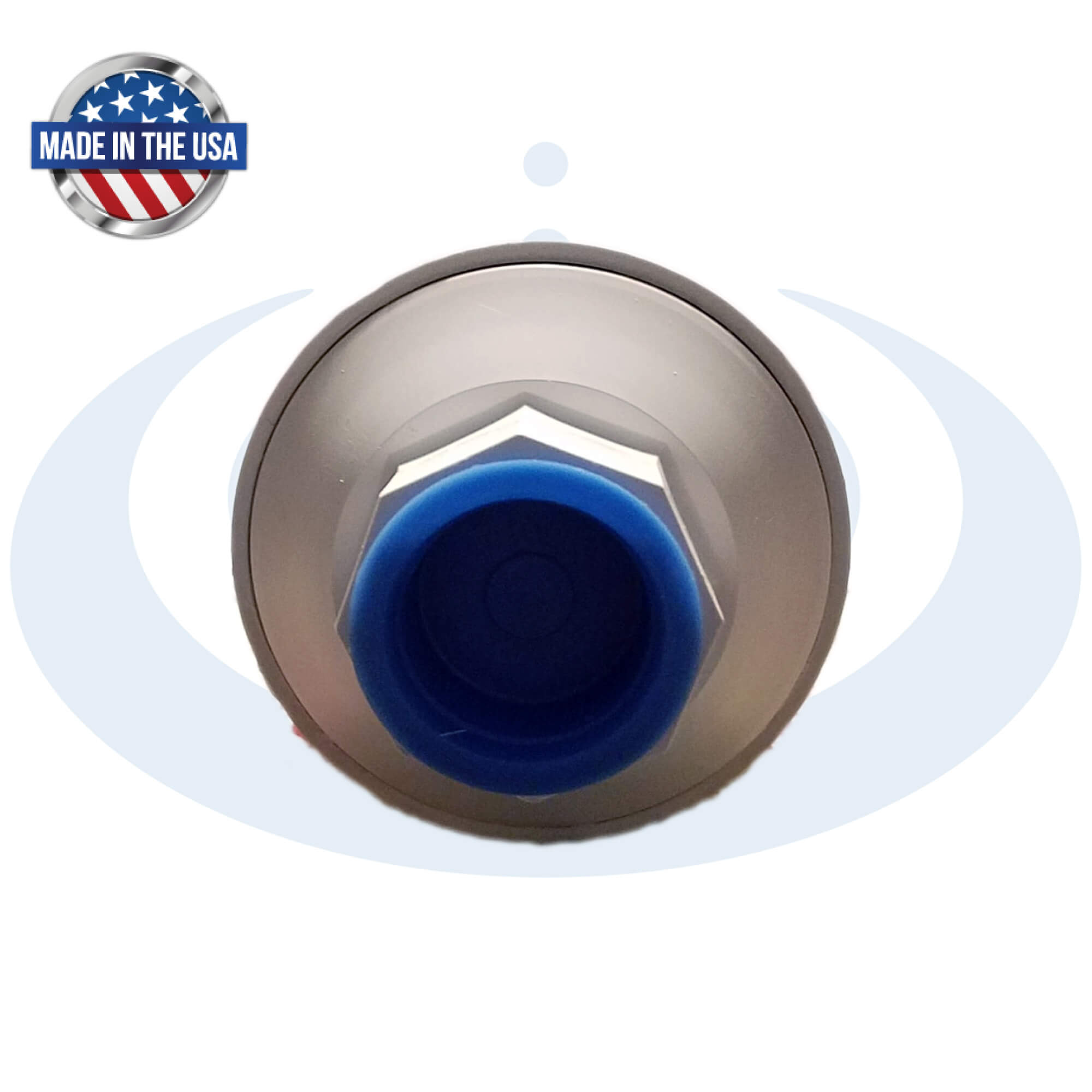 Instapure RVC-IPRV-12 Premium KDF & Carbon RV water filter bottom view with 'Made in the USA' label on a white background