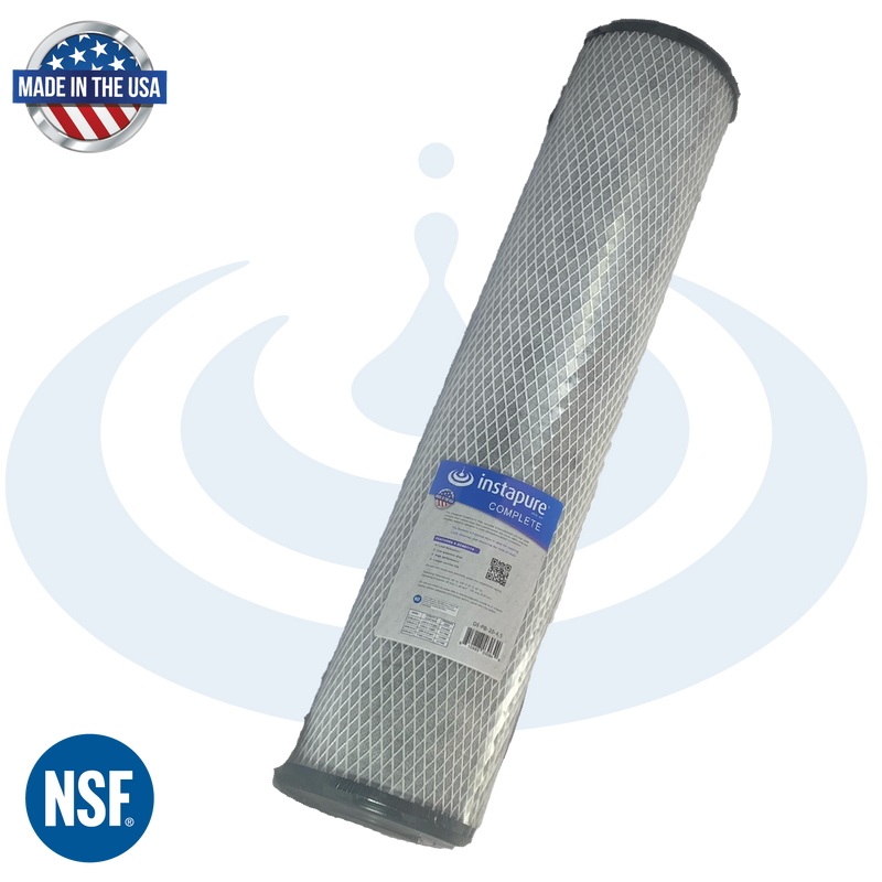 Instapure water filter cartridge with NSF and Made in USA logos on a white background