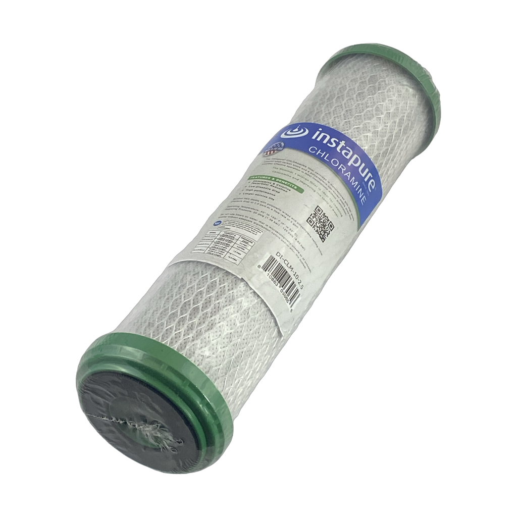 Instapure DI-CLM-10-2.5 chloramine carbon block water filter cartridge, side view
