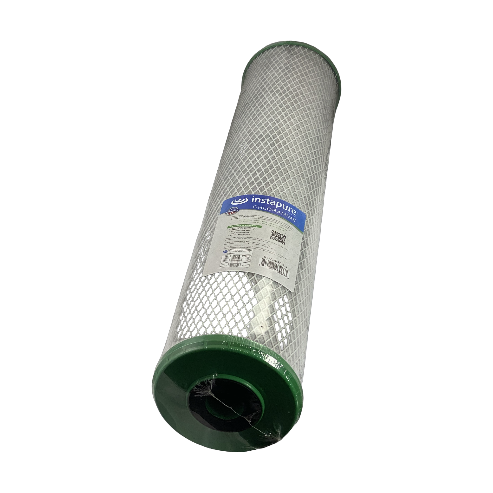 Instapure DI-CLM-20-4.5 chloramine carbon block water filter cartridge, side view