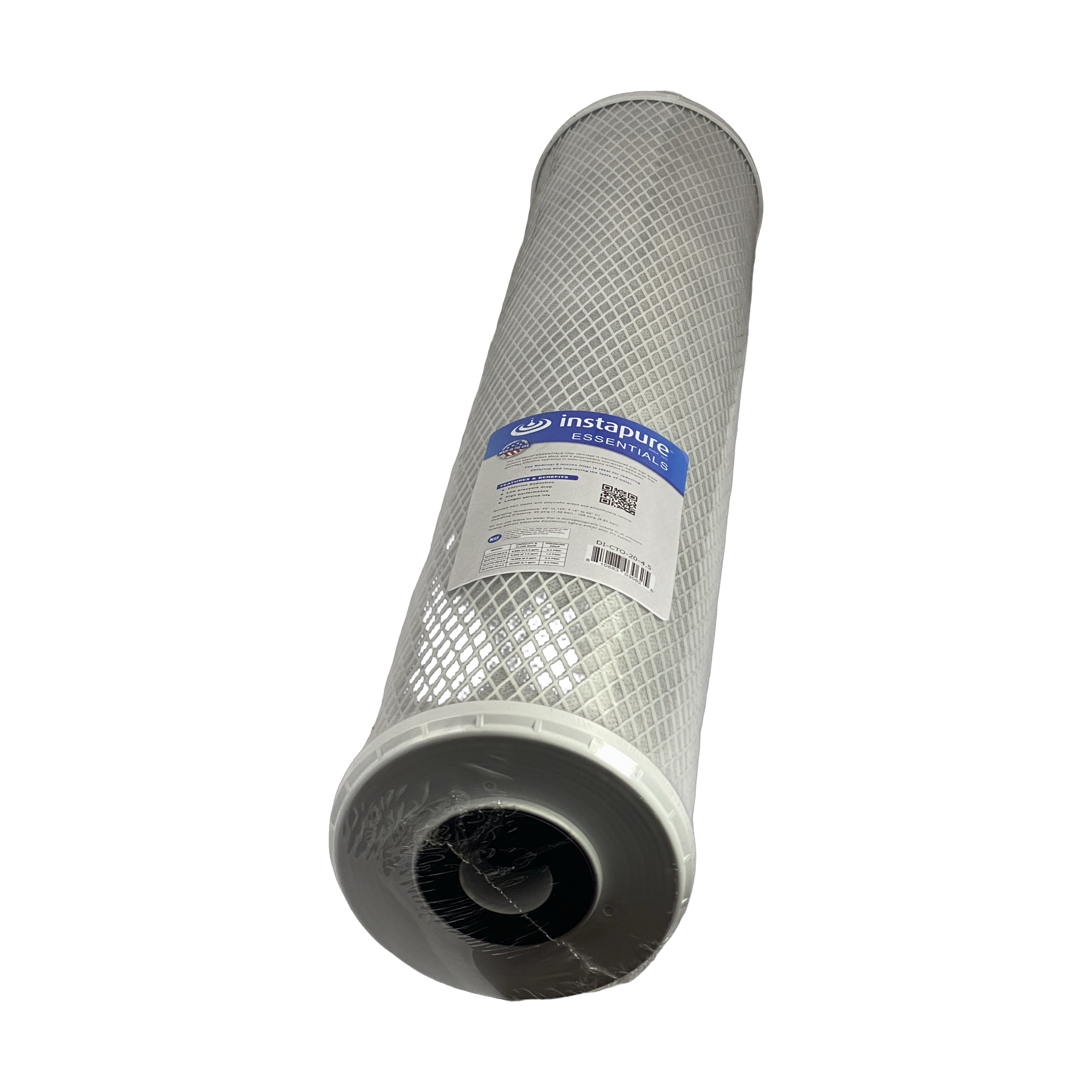 Instapure DI-CTO-20-4.5 chlorine reduction carbon block water filter cartridge, side view