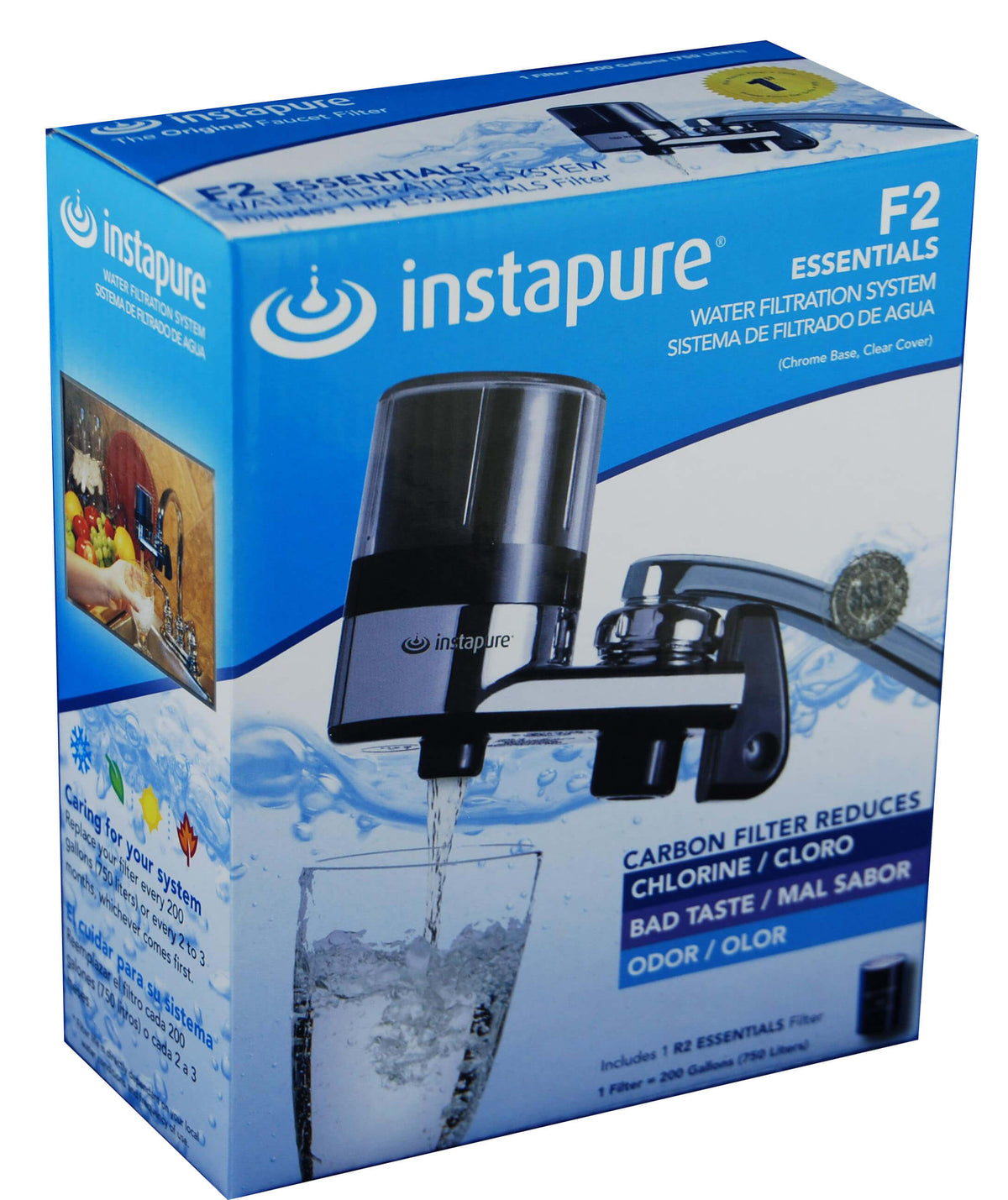 Instapure F2 Essentials water filtration system packaging on a white background