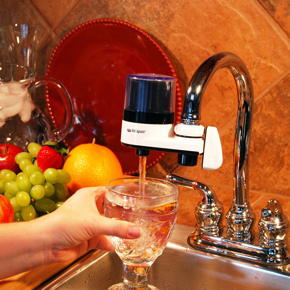 The Original Faucet Water Filter — Instapure F2 (White, Clear Cap)