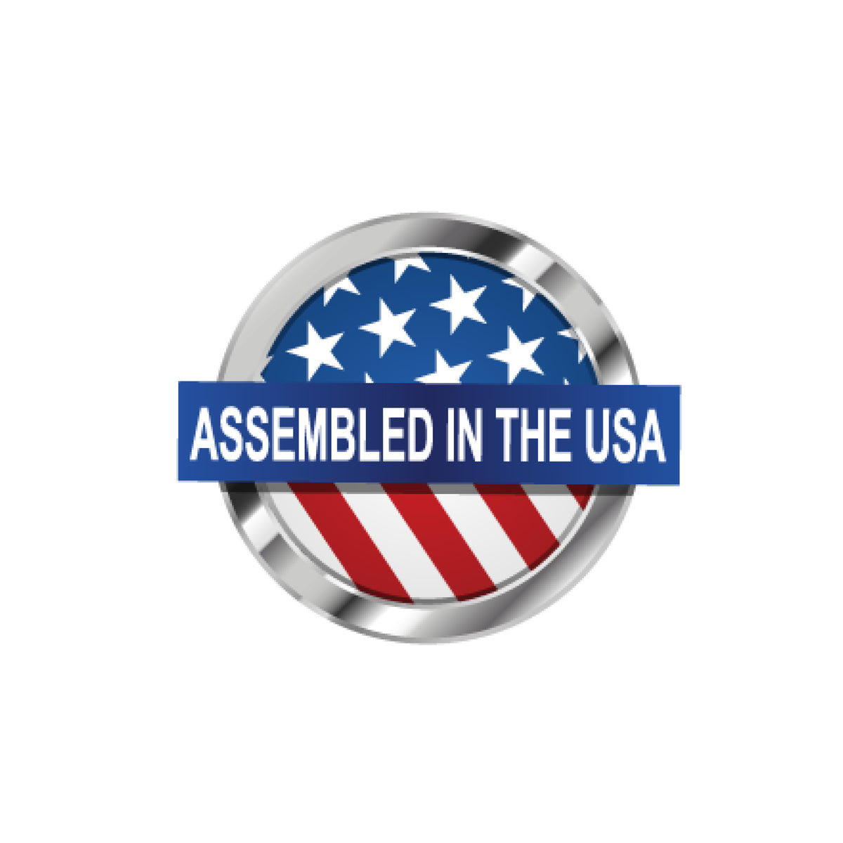 Logo with American flag design and 'Assembled in the USA' text on a white background